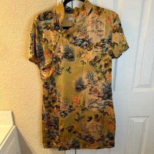 Floral Satin Cheongsam Mini Dress